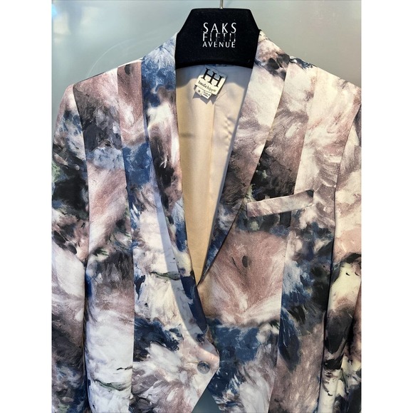 Haute Hippie Watercolor Silk Cropped Tuxedo Blazer Size 8 - Picture 3 of 9